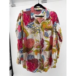KikiSol Button Down Shirt Floral Abstract Multicolor Top, Women Sz XXL S234
